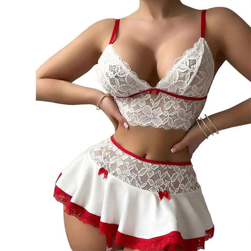 Transparent Lace Lingerie Everyday Underwear Patchwork Matching Sexy Outfits For Woman Cosplay Costume Erotic Set