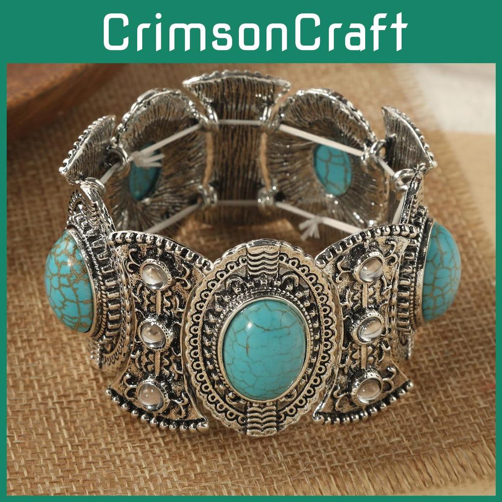 Vintage Bransoletki Turkusowe Zestaw Biżuterii z Geometrycznym Wzorem dla Kobiet