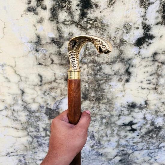 93.98 cm Solid Brass Snake Head Handle Wooden Walking Stick Cane Style Handmade Father Mother Grandfather Grandmother Gift