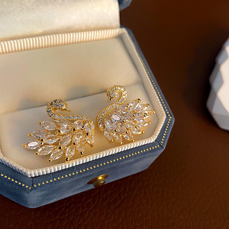 S925 Silver Needle Swan Earrings with Micro-Inlaid Zircon – Elegant, Fashionable, and Versatile