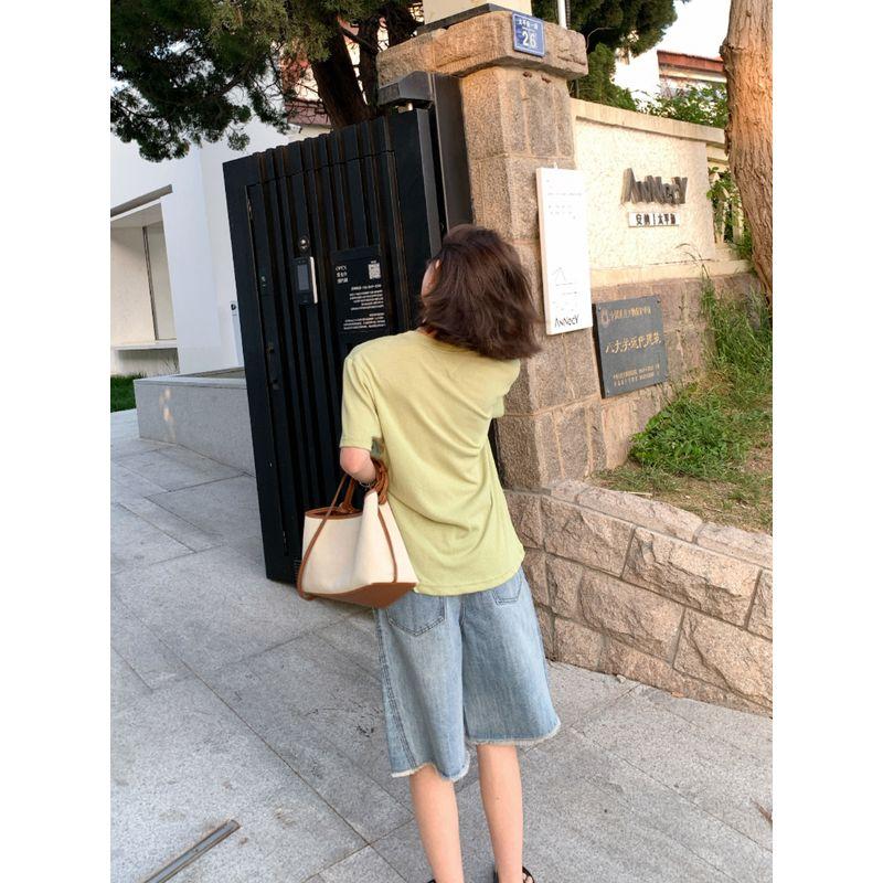 Lickysenior French Rain Linen Tee Women Spring and Summer New Loose All-Match Casual Commuter Short Sleeve Top