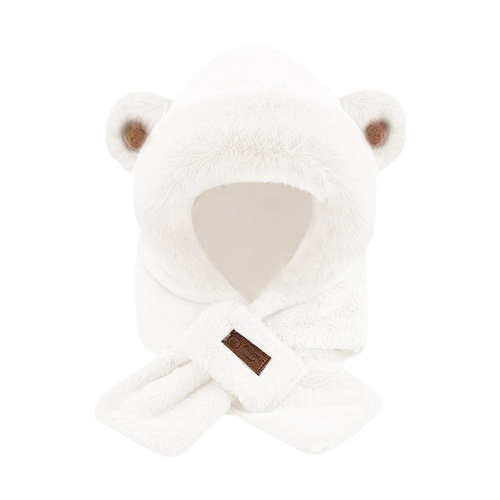 Cute Bear Plush Cap Scarf Lovely Beanie Hat Scarf Set Warm Pullover Ear Warm Protection Faux Wi J7W7