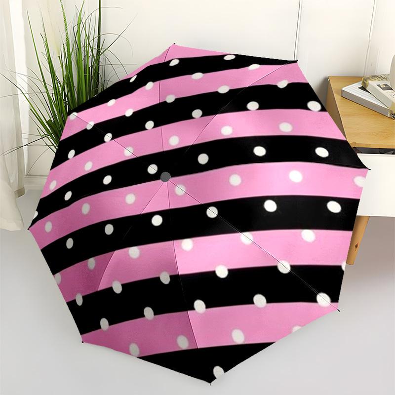 

1pc Pink & Black Polka Dot Automatic Umbrella with White Dots - Automatic Open/Close, 8-Rib Sturdy Frame, Compact Folding Port (as the picture,Iron&8K)