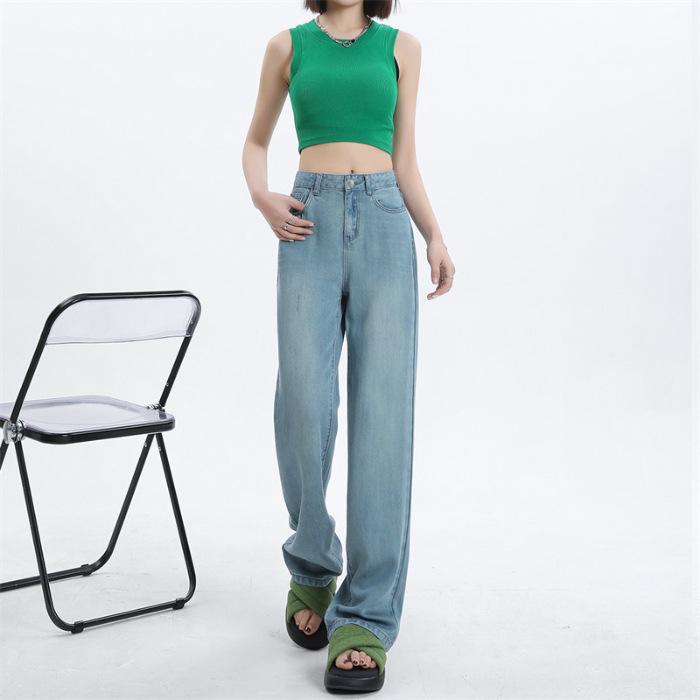 

Women s Light Tencel Denim Jeans, Summer Thin High-Waist Wide-Leg Pants, 2025 Drapey Slimming Ice Silk Style. XL