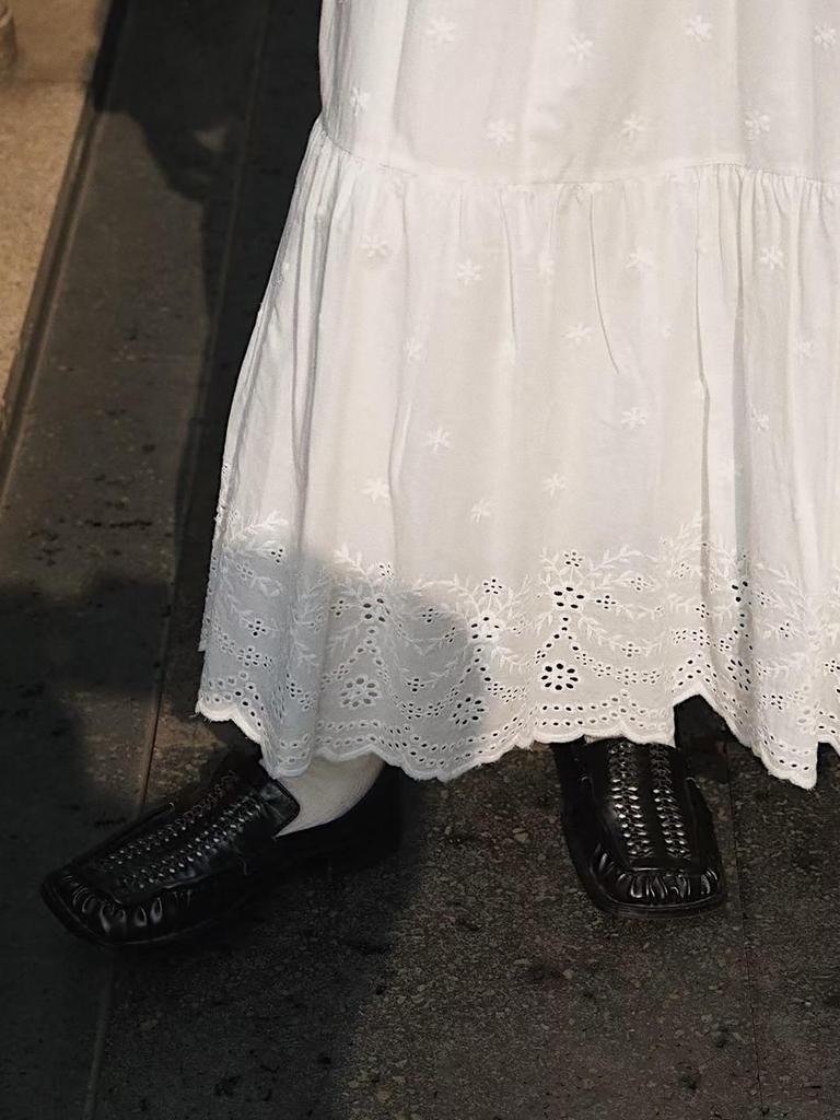 Louvre Bohemian Floral Hollow-Out Midi Skirt: Romantic, Elastic Waist, Loose Fit for Women