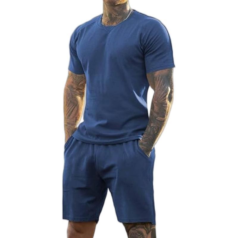 Sommer Herren Kurzarm Sport- und Freizeit Rundhals Fitnessanzug Herren Außenhandel T-Shirt Shorts