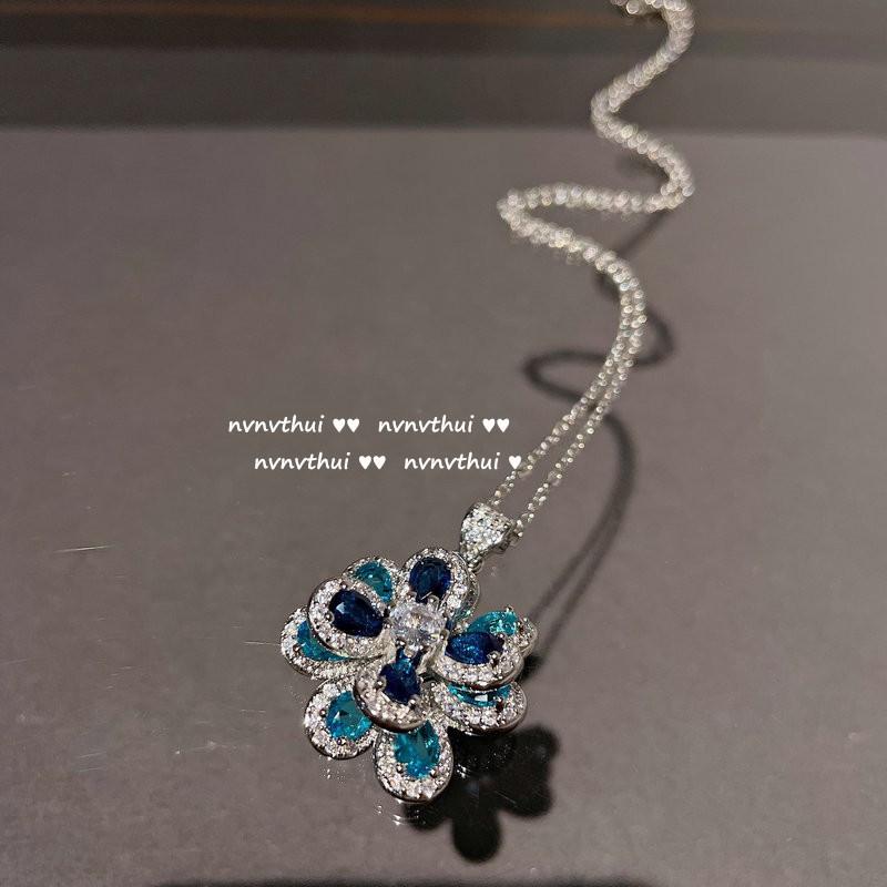 Vintage Floral Heart Earrings With Multifaceted Sea Blue Zircon Drops Copper Post Womens Jewelry