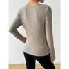Suéter de Color Sólido para Mujer Otoño Invierno de Punto de Manga Larga Top Casual