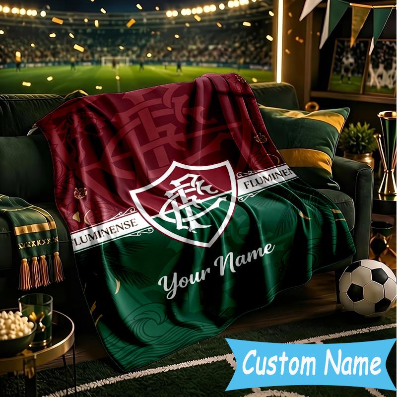 Custom Name Fluminense Club Crest Flannel Blanket, Use for Birthday/Holiday Gift, Soft Blanket for Sofa/Bed/Camping/Office, Home Decor