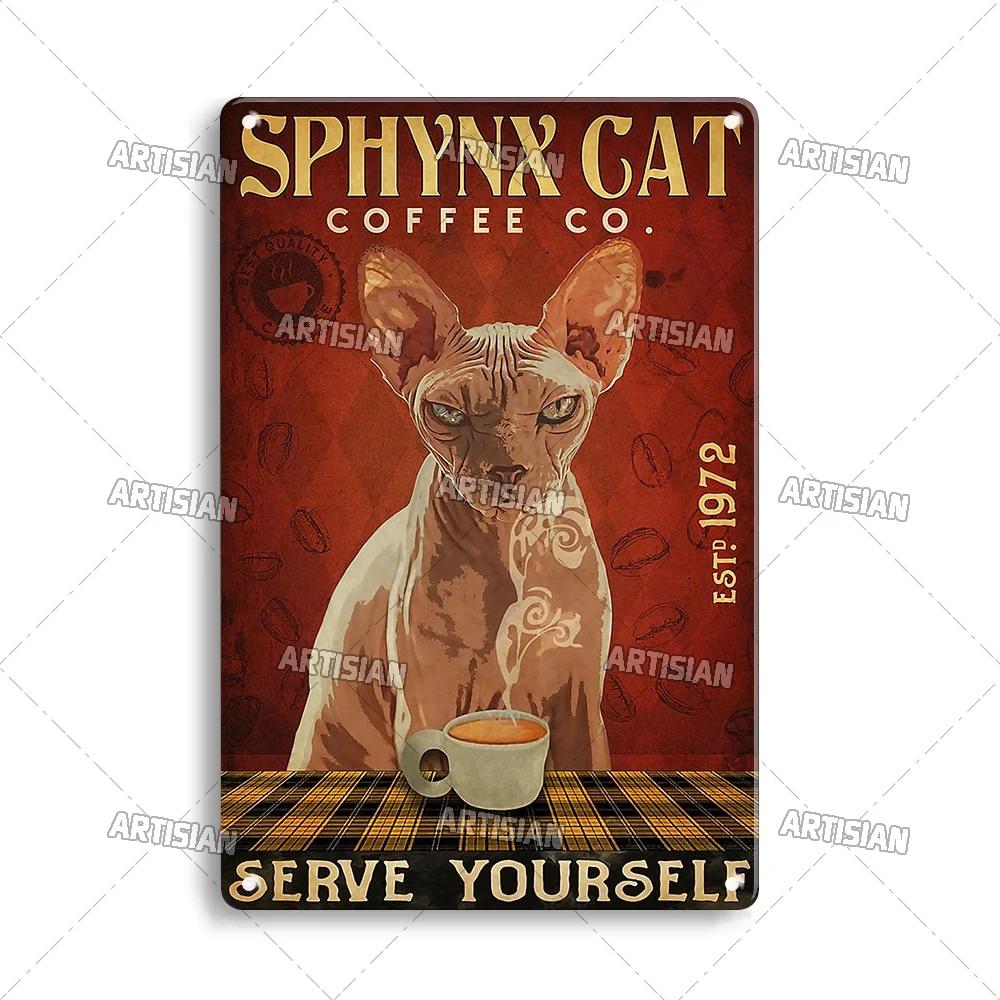 Artisian Animal Black Cat Retro Metal Poster Funny Pet Vintage Decorative Tin Plaque Garage Bar Pub Club Man Cave Wall Decor