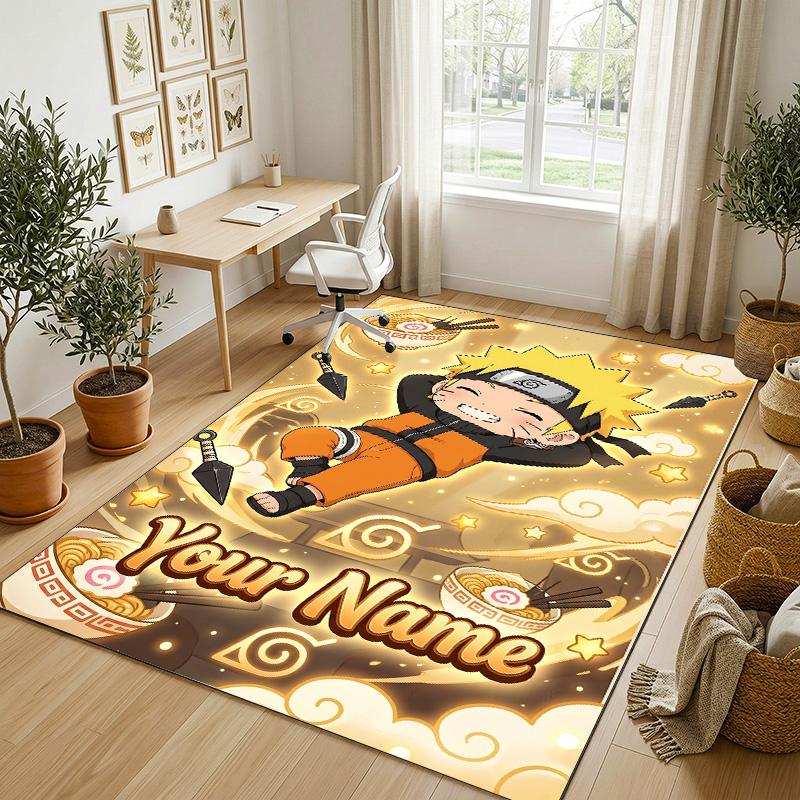 Personalized Crystal Velvet Carpet,Naruto Custom Printed Name, Plush Area Rug For Home Indoor Decor