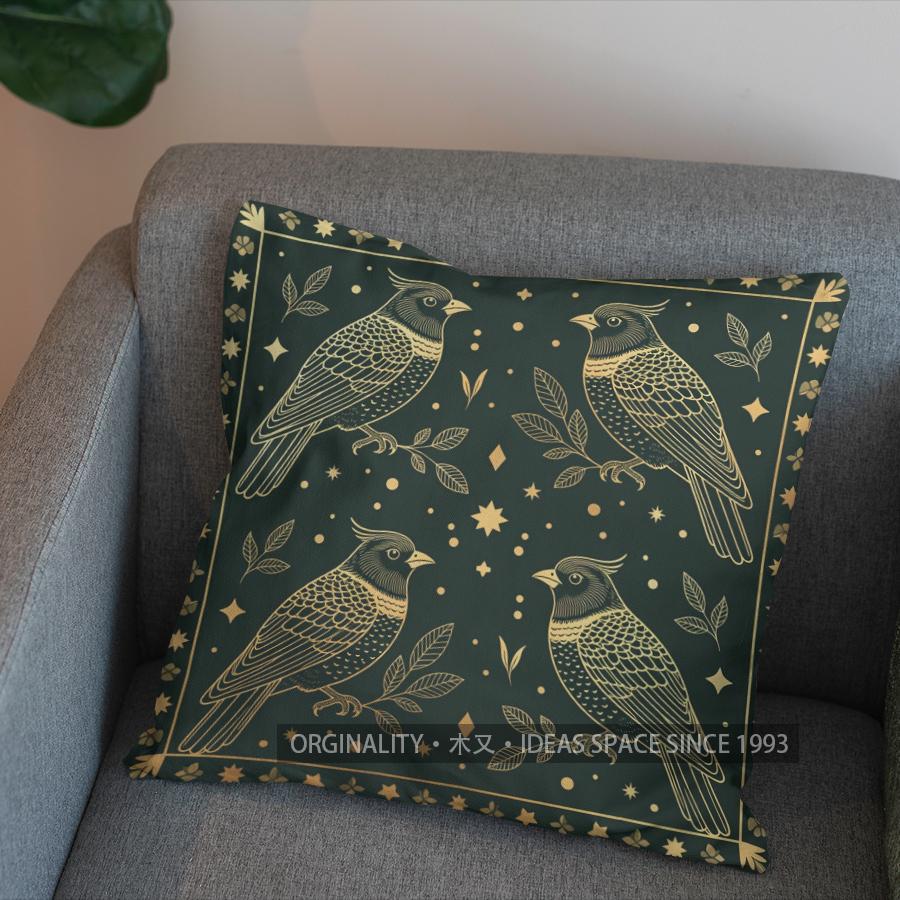 2D Exquisite Green Birds Pattern Throw Pillow Pattern Cushion Cover Suitable For Sofa Bedroom Car Pillow Cover
