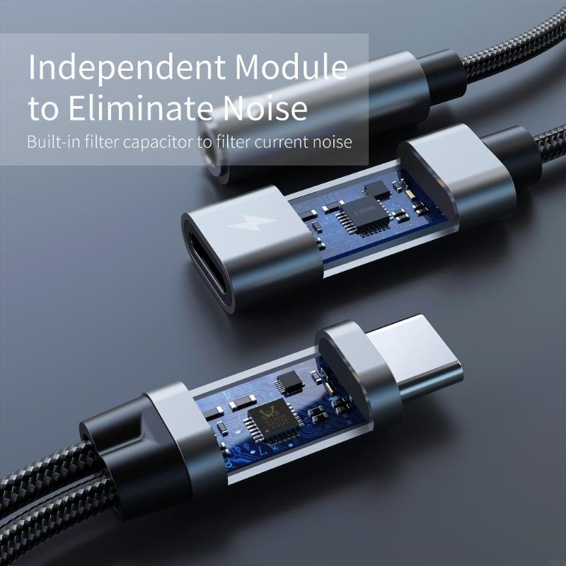 Type C To 3.5mm Plug & Adapter Fast Charging Sound Dongle Double Function Headphone Adapter Cable for Phone 15/16
