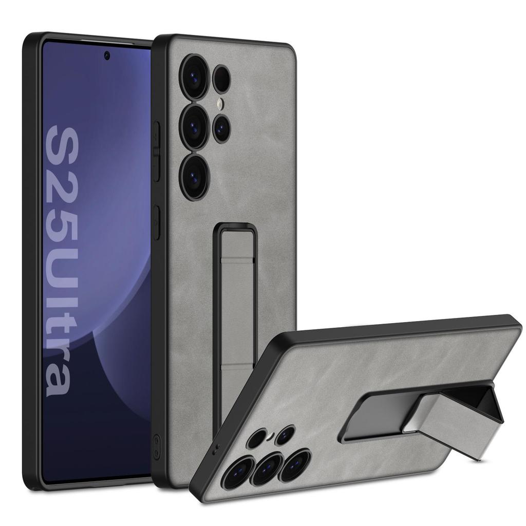 Samsung S25 Ultra Folding Bracket Case - Drop-Proof Frosted Leather Hard Shell