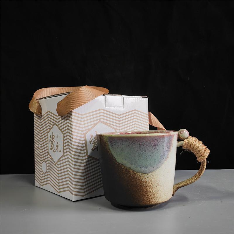 Cană de cafea retro creativă din ceramică grosieră, lucrată manual, cadou, cană ceramică, cutie cadou, pachet cadou de valoare ridicată