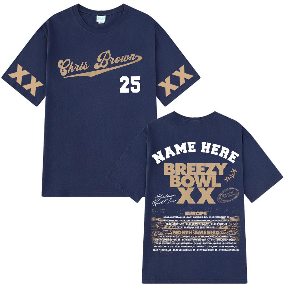 Chris Brown Breezy Bowl XX Tour 2025 Tričko Pánské Dámské Módní Hip Hopové Tričko Bavlna Ležérní Oversized Trička Dárek pro Fanoušky Streetwear