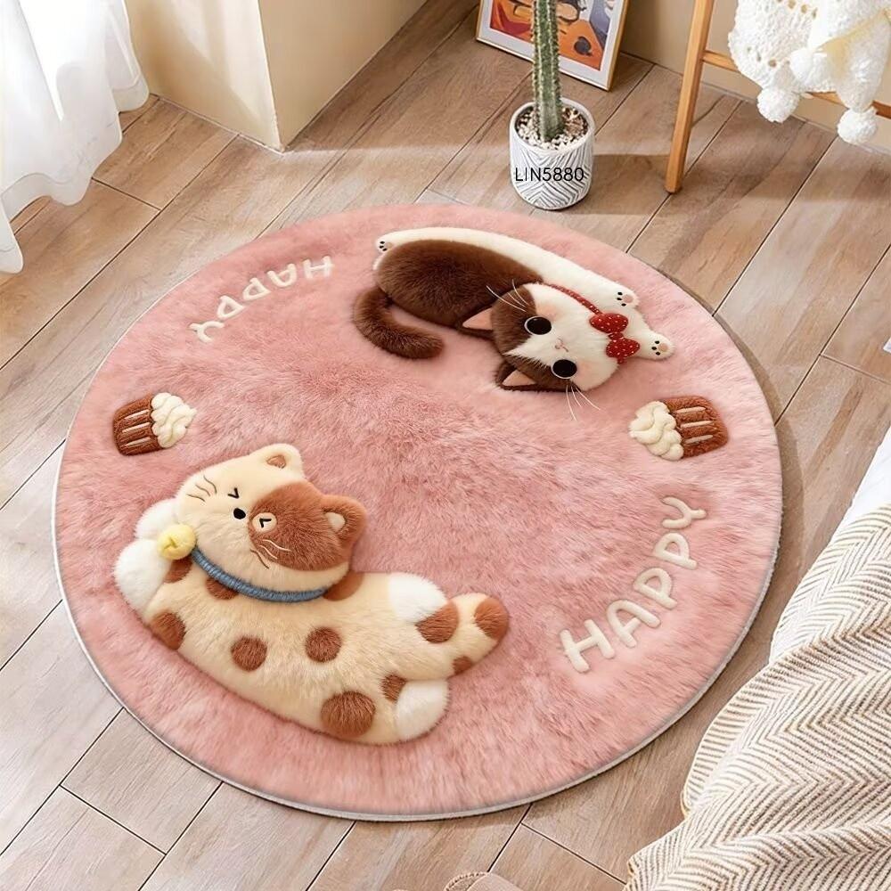 Cartoon Style 3D Stereoscopic Carpet Thick Fluffy Soft Circular Floor Mat Stereoscopic Vision Easy to Maintain Carpets