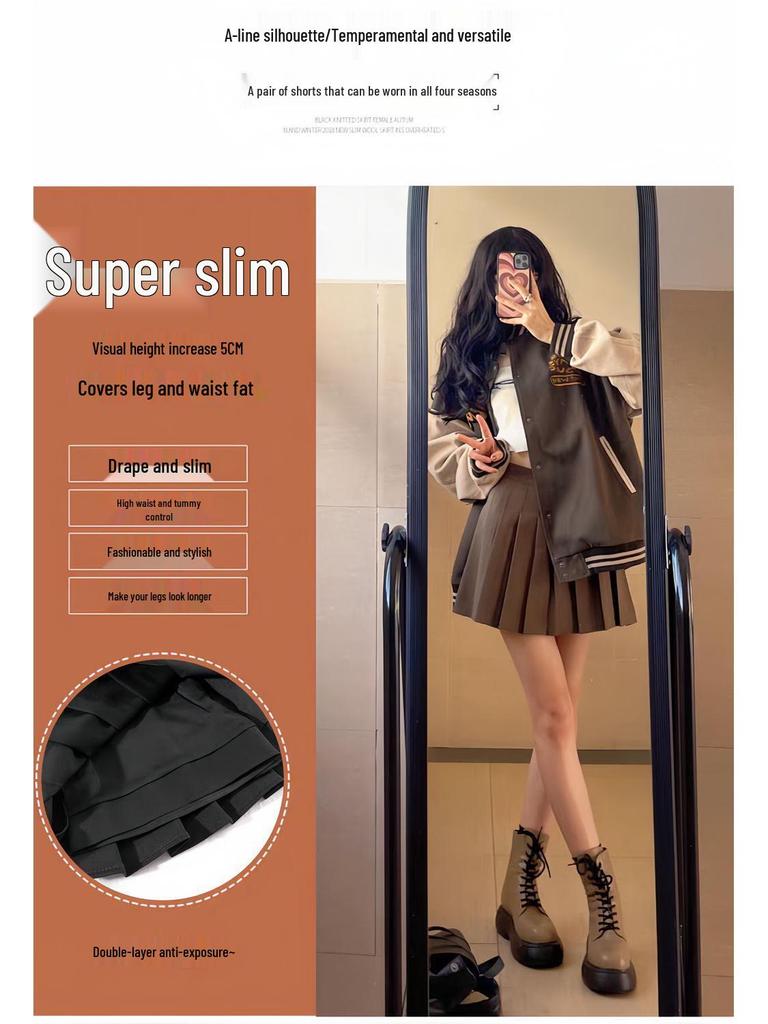 Autumn Winter Thickened Wool Pleated A-Line High Waist Plus Size Short Skirt for Petite Women