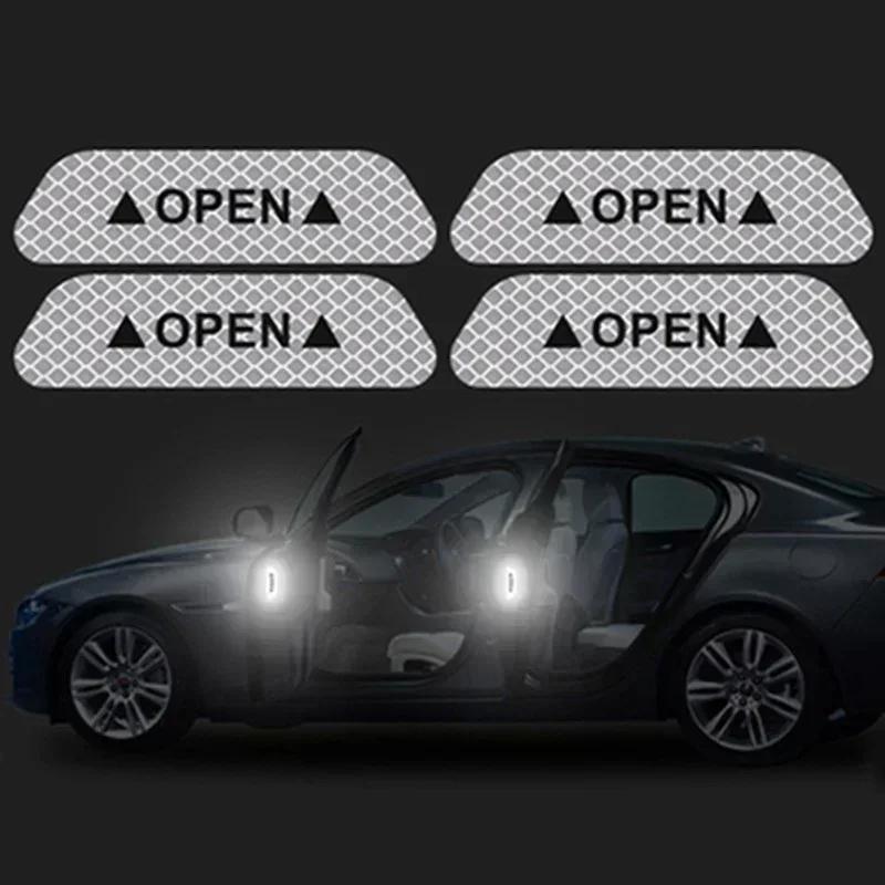 4Pcs/Set Car Sticker Door Safety Warning Reflective Stickers Reflective Strip Warning Luminous Universal Accessories