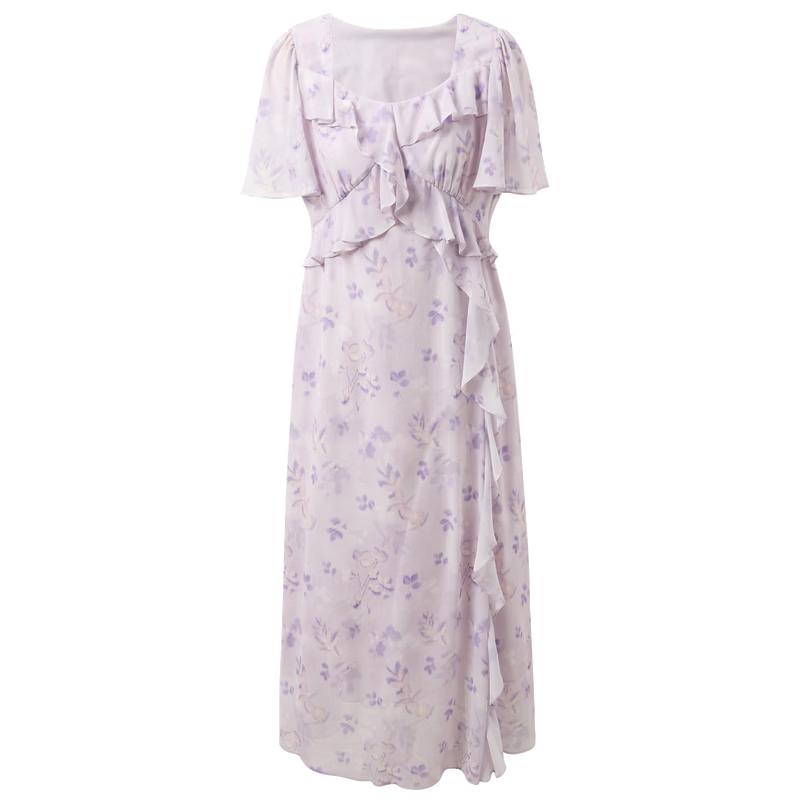 Sancai Plus Size Floral Chiffon A-Line Maxi Dress M