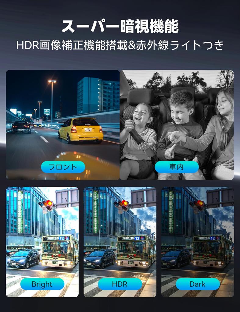 CARKUMI D1 Dash Cam with Front and Rear Super Night Parking Loop Emergency Infrared Night Includes 64GB SD M 4-Camera 360-Degree Wi-Fi, Cameras,