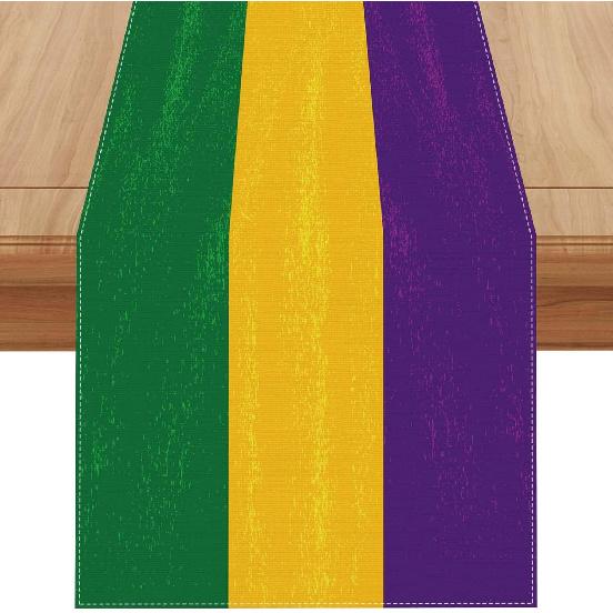 Jiudungs Linen Mardi Gras Table Runner 72 Inches Long Mardi Gras Table Decor New Orleans Mardi Gras Brazil Carnival Decoration and Supplies for Home Table Runner,13  x 72