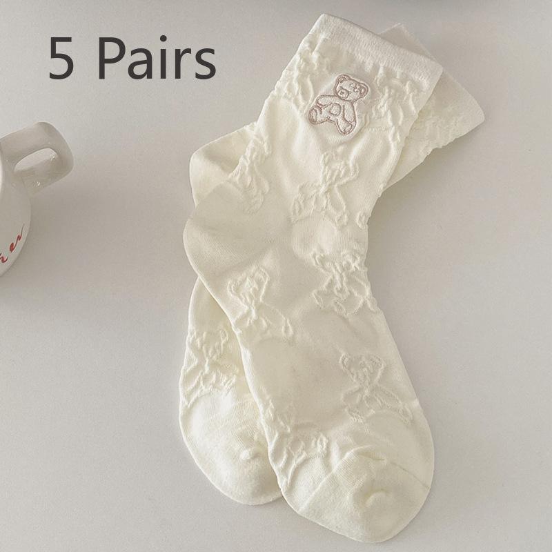 

5 пар женских весенних и летних носков с милым медведем в трубке без косточек 5 Pairs кремовый