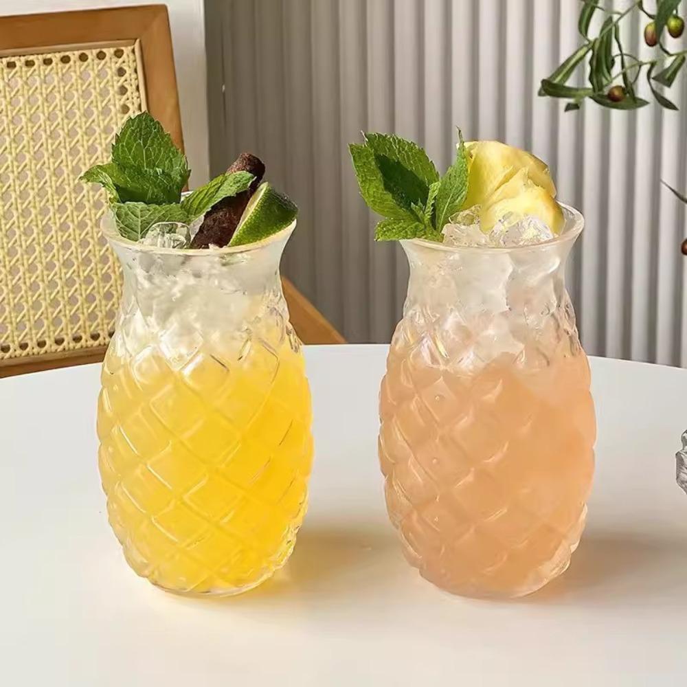 with Straw Pineapple Shaped Glass Cup 480 ML Coffee Mug Creative Water Cup  Restaurant