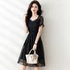 Polka Dot Jacquard Square Neck A-Line Dress