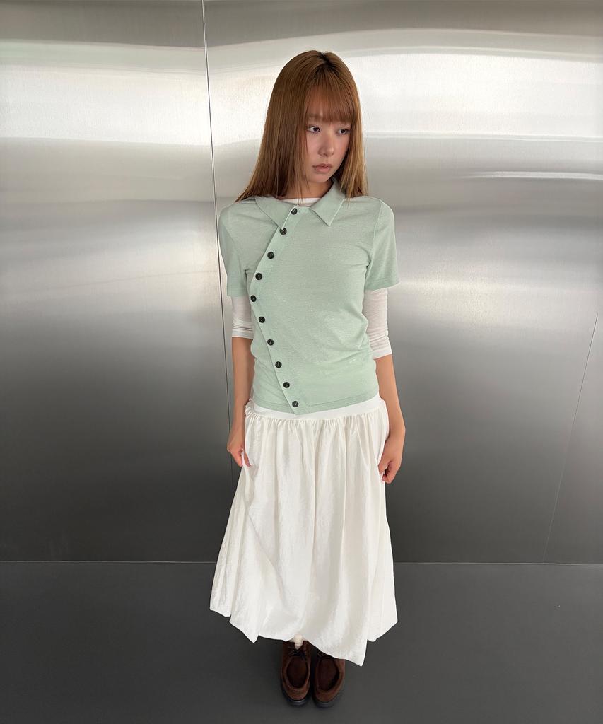 CHICKS Stand Collar Asymmetrical Shirt Mint