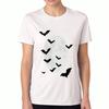 Bats And Moon Unisex Cotton T Shirt, Premium Cotton Print, Durable, Casual Fashion. Flying Bat Silhouette With Full Moon, Night Forest Scenery, Long L