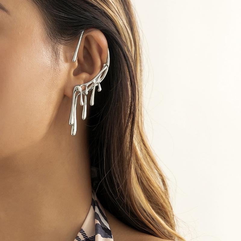 Vintage Kristal Elf Kulağı Manşetleri Küpe Takı Oyuk Metal Yaprak Deliksiz Sallantılar Klipsli Küpeler Kadınlar İçin