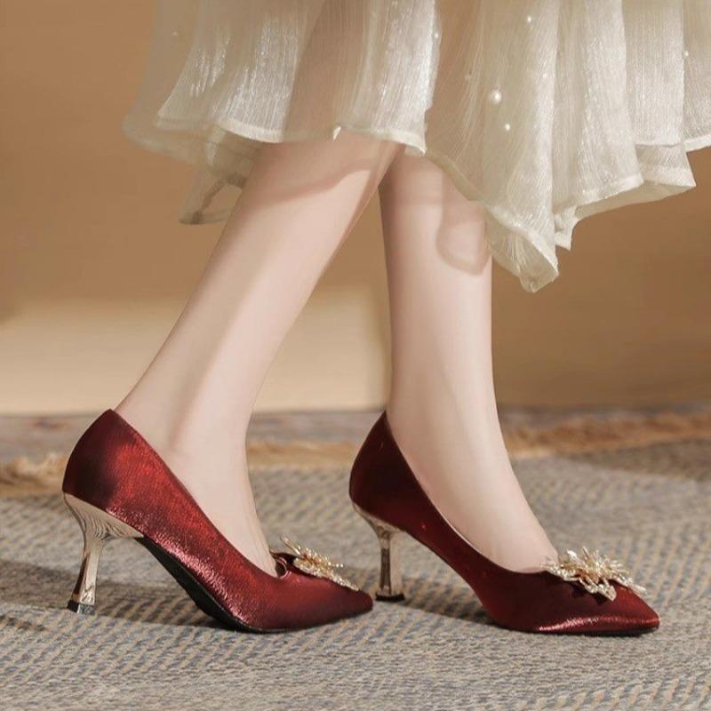 Fashion Women's Fashion Slim Heel Shoes Autumn New Pointed Head Suede Crystal Butterfly Anti-slip Wear-resistant High Heels