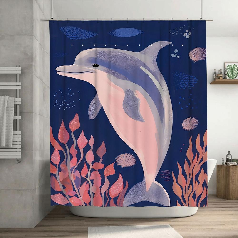 Underwater World Dolphin Shower Curtain Bath Decor Waterproof Fabric Printed Home Decoration Pink Coral Blue Purple Fish Seashel