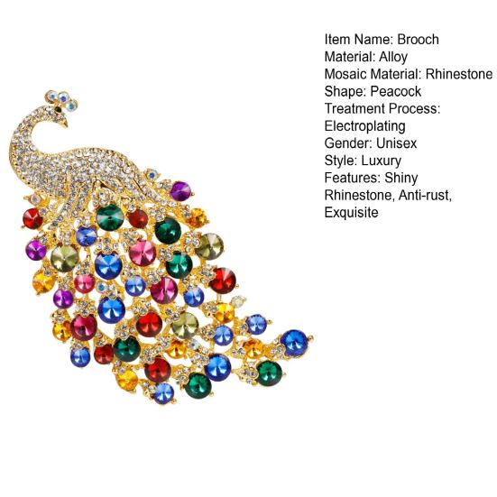Yousheng Peacock Brooch Shiny Rhinestone Bird Pershing Shapr Colorfl Anti-rust Exquisite Colorfast Scraf Clothes Pin
