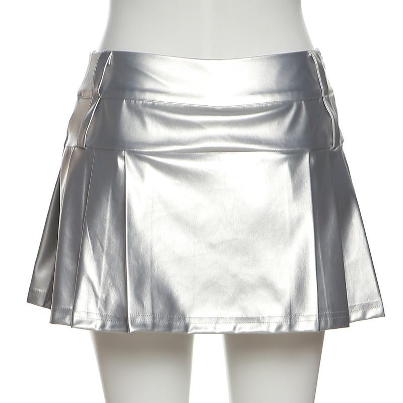 Spring Summer Women's Solid Color Slim-fit Street Fashion High Waist Skirt Pleated Skirt