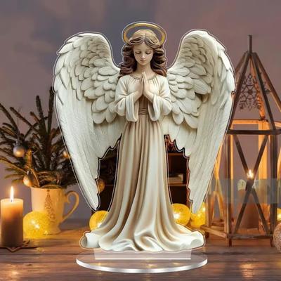 Adorno Acrílico 2D de la Natividad de Jesús Ala de Ángel Letrero de Mesa con Base Decoración Religiosa de Navidad para Hogar Oficina Escritorio Estantería