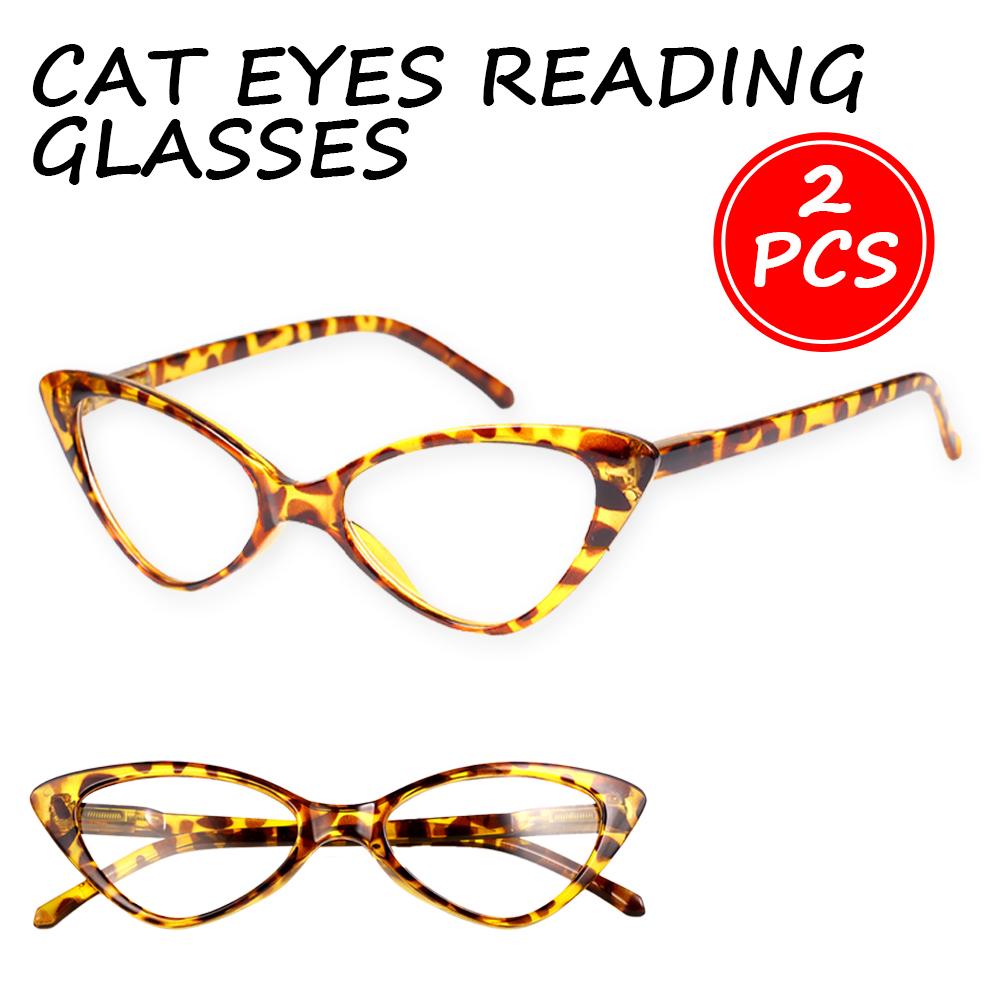 2pcs Fashion Cat Eyes Reading Glasses Ultralight Small Frame Clear Lens Presbyopic Eyeglasses For Women Men With +1.0 to +3.0