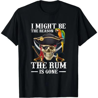 Eu Poderia Ser a Razão do Rum Ter Acabado Camiseta Pirata para Homens Mulheres Algodão Manga Curta Todas as Estações Camisetas Gráficas