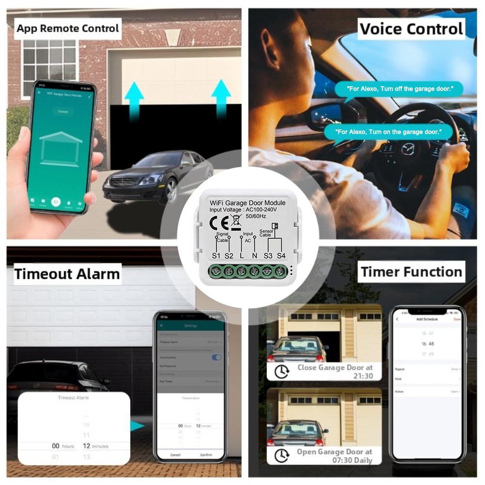 Voice Enabled For WiFi Smart Garage Door Controller with Remote Countdown Timer and App Control for Secure Door Management