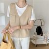 Korean Style Women's V - Neck Knit Vest with Pockets - In Stock, Loose and Lazy - Style Sleeveless Sweater Vest for Autumn and Winter