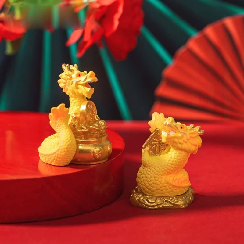 Premium Golden Dragon Desktop Decor With Auspicious Symbols For Car Or Home