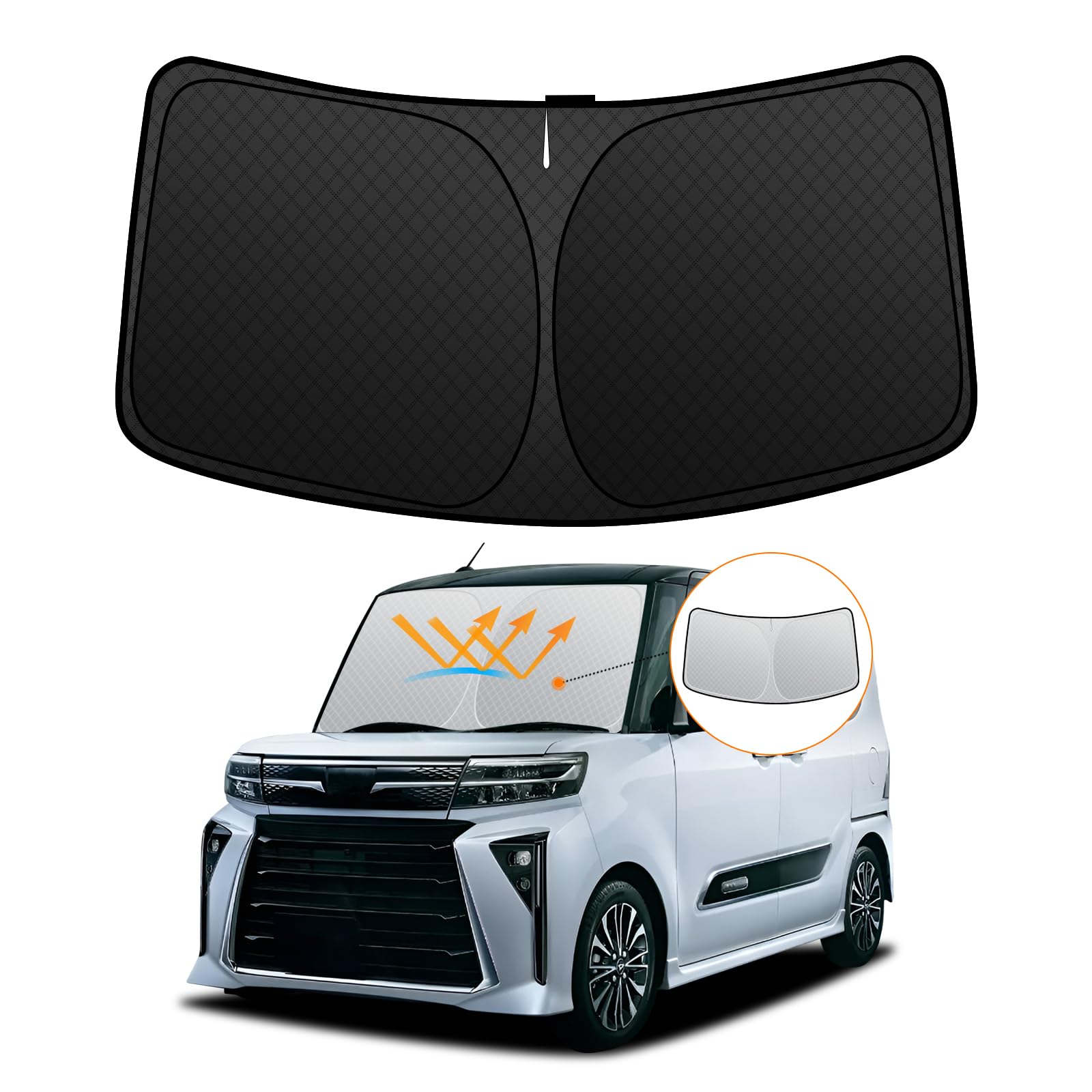 

Daihatsu Tanto LA650 Series Front Windshield Sunshade LA650S UV No Suction Cups Light Heat Summer UV Easy Interior Storage Bag Included [Enhanced серебряный