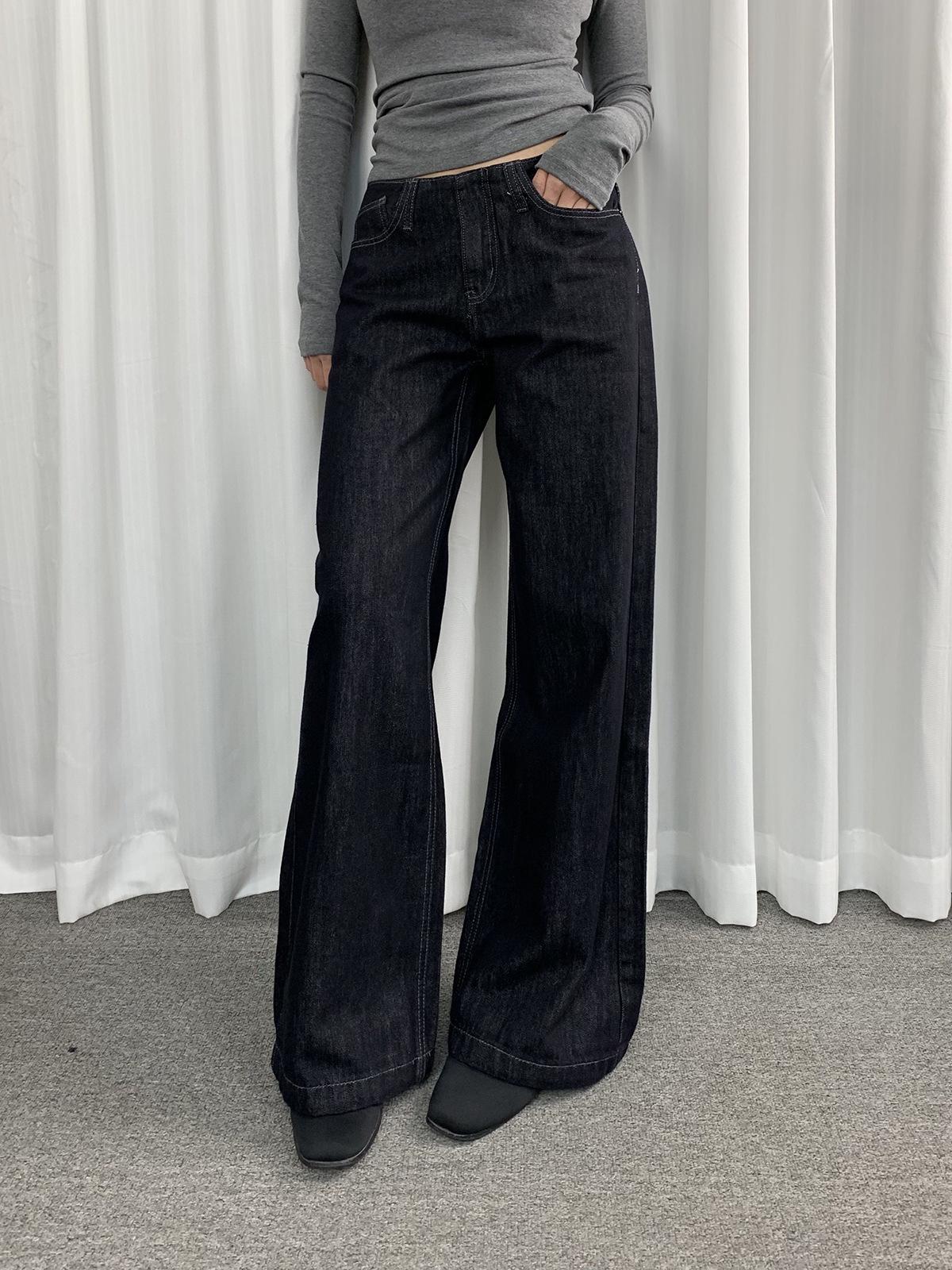 3L American Retro Low-Waist Micro-Flare Denim Pants for Women in Original Color Large