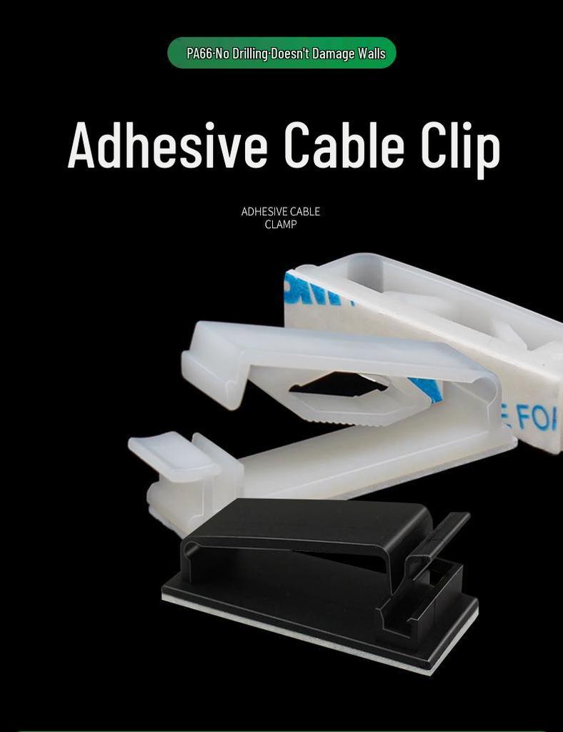 Adhesive Cable Clips - Wire Tie Holders, Flat Cable Buckle Organizers, Black and White
