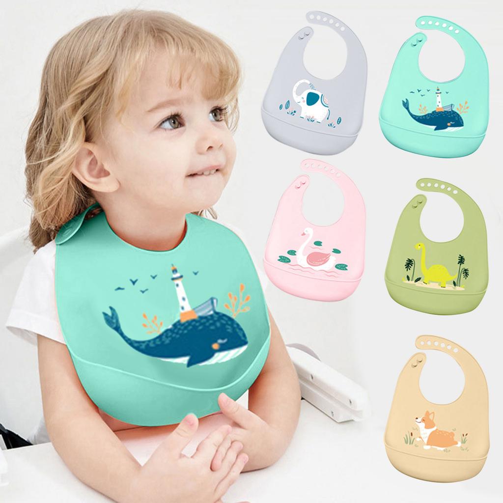 Newborn Infant Baby Boys Girls Cartton Silicone Waterproof Bib Feeding Bibs