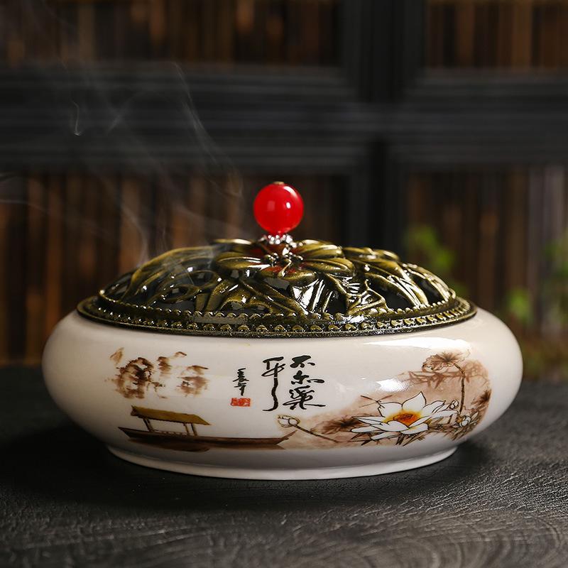 FY 12 Hours Coil Incense Burner Ceramic Applique Large Insence Holder Moxibustion Seal Cutting Mosquito Repellent Incense Base