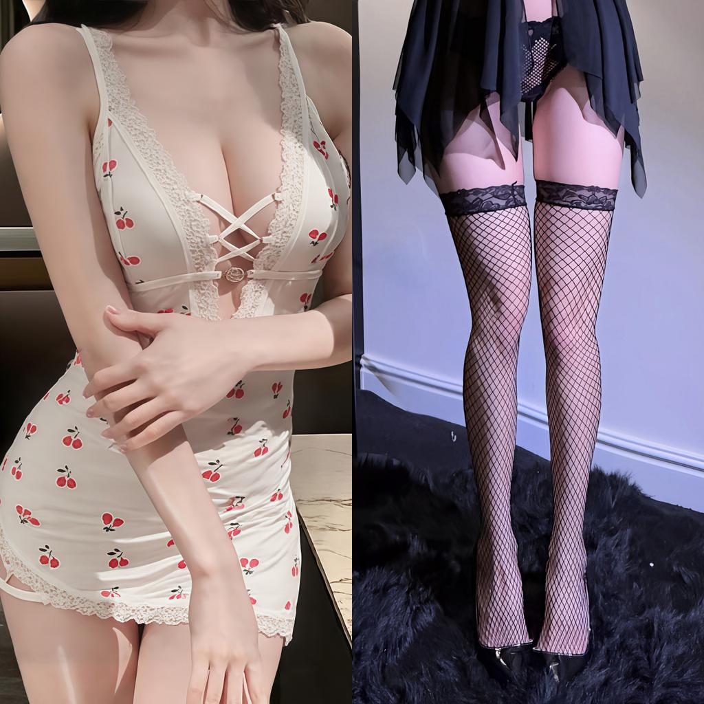 Sex Unterwäsche Mädchen sexy kostenlos kleine Brust Pyjamas süß reine Begierde Bett Versuchung Kirsche Nachthemd Träger Hüftwickel