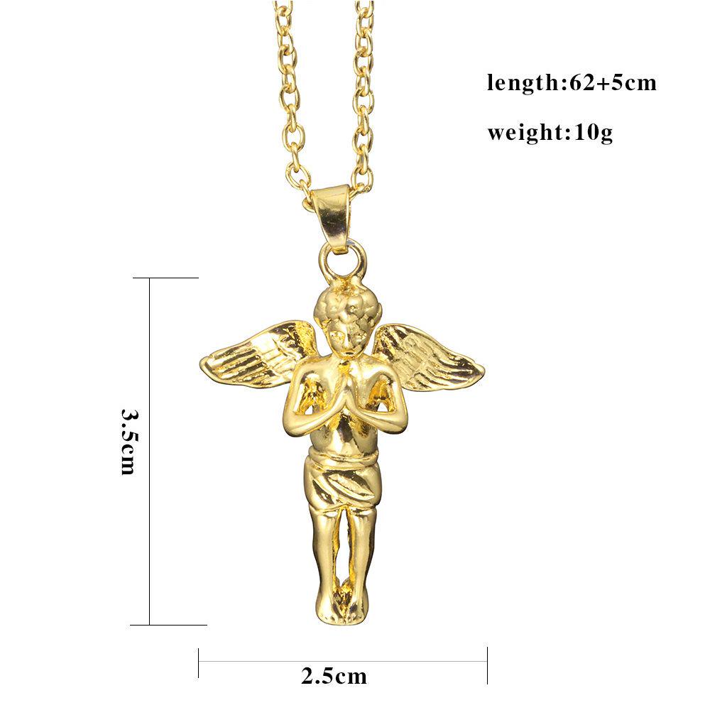 Osobnostní Vysoce Kvalitní Slitina Andělský Přívěsek Náhrdelník Čistě Zlatá Barva Odkazový Řetízek Hip-hop Náhrdelník Šperky Pro Muže Ženy