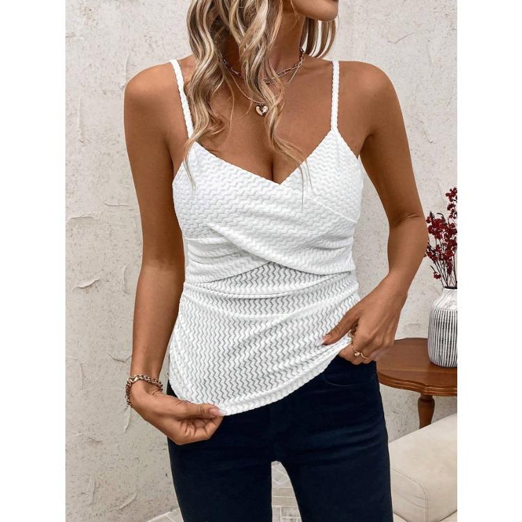 

2025 Жилет на бретелях Женский Летний Перекрестный Волнообразный Узор Новый Стиль Повседневный Облегающий Топ без Рукавов XXL белый